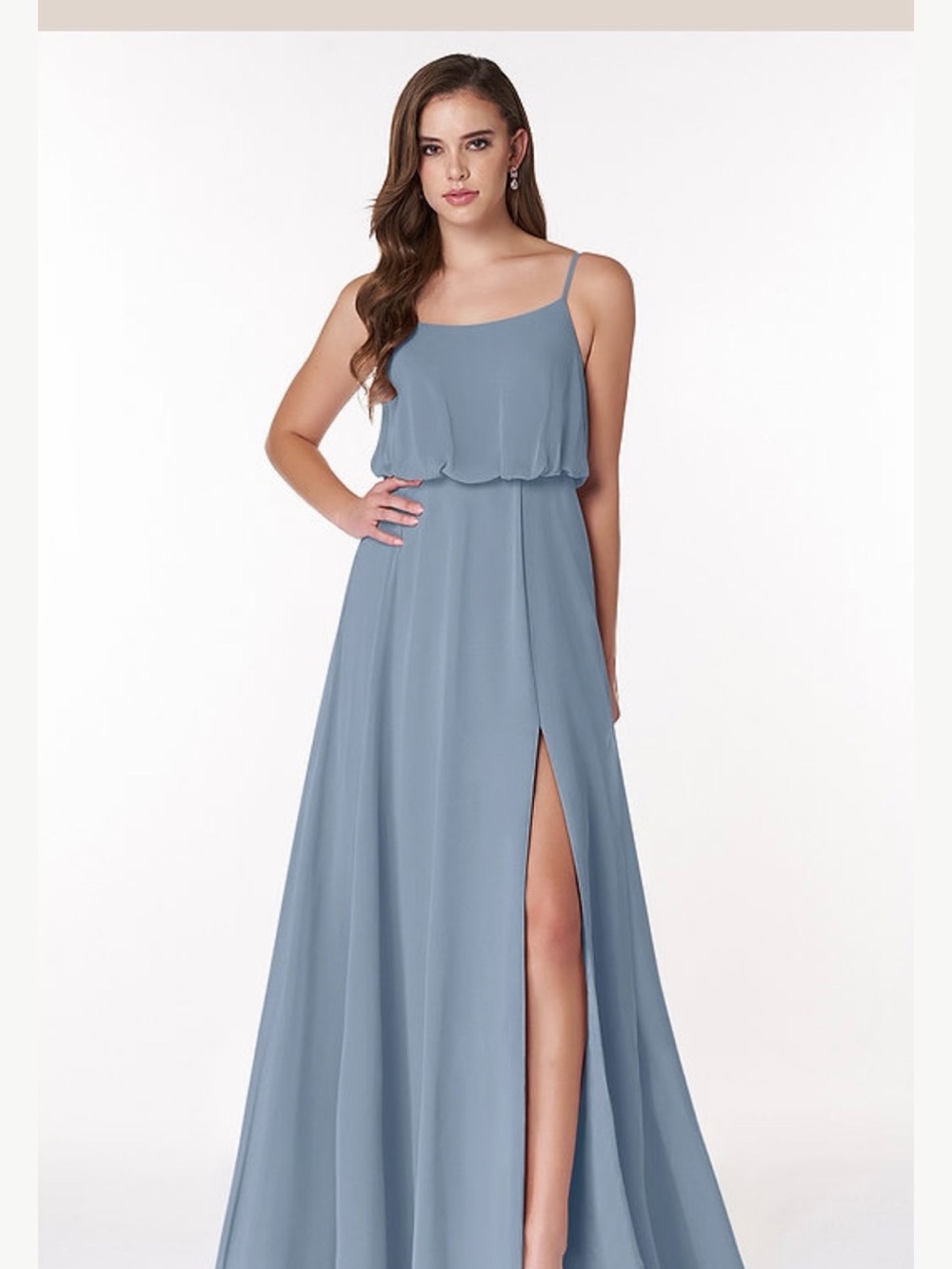 Azazie Lupe Bridesmaid Spaghetti-Strap Maxi Dress in Dusty Blue